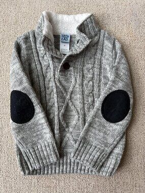 Little Lad Cable Knit Sweater 3T Gray White Elbow Patch Cozy Toddler Boys